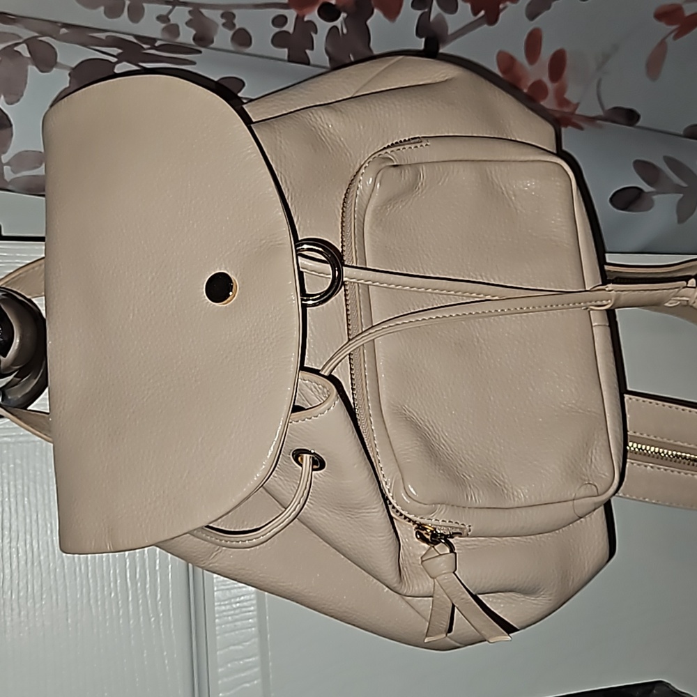 Beige/pink Jimmy Choo Suki backpack purse